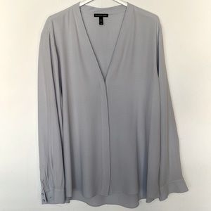Eileen Fisher 100% Silk Crepe Georgette Blouse Light Gray
